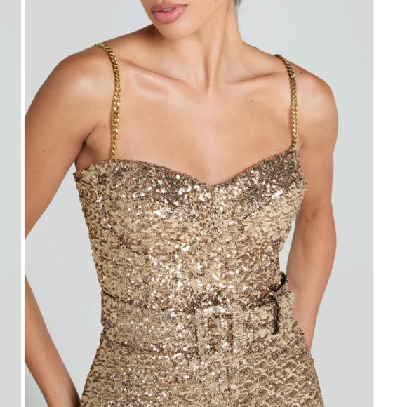 NEW Nadine Merabi LUCINDA GOLD JUMPSUIT Sz:XL Original Price $545 - Picture 5 of 11